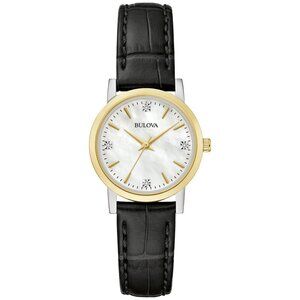 Bulova Women's Diamond Accent Black Leather Strap 98P225